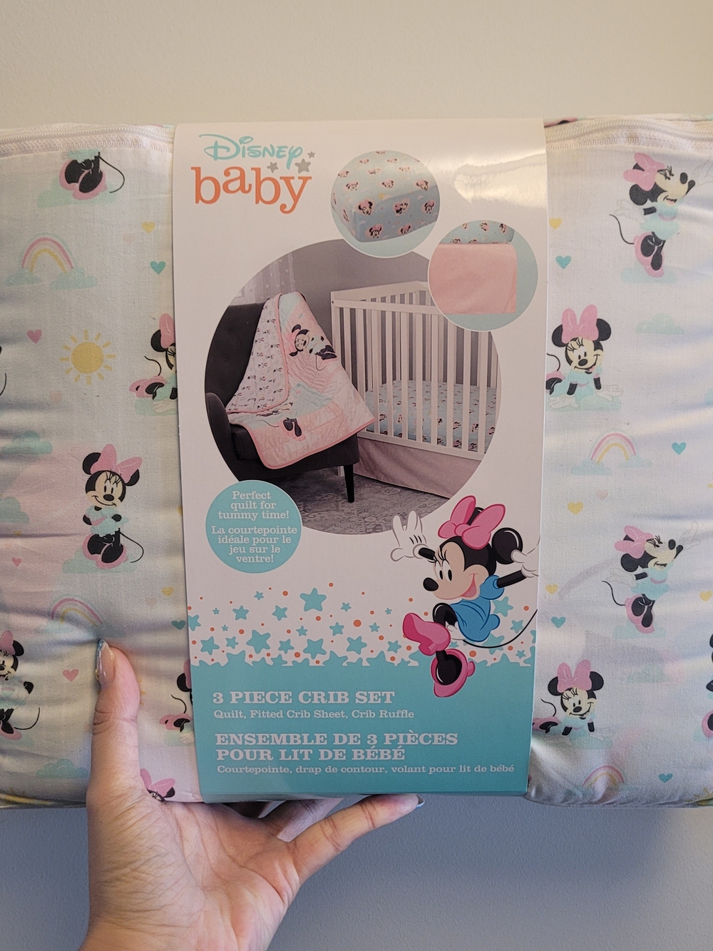 Disney Baby Minnie Mouse 3 Piece Crib Bedding Set NIP Rainbow Nursery Quilt